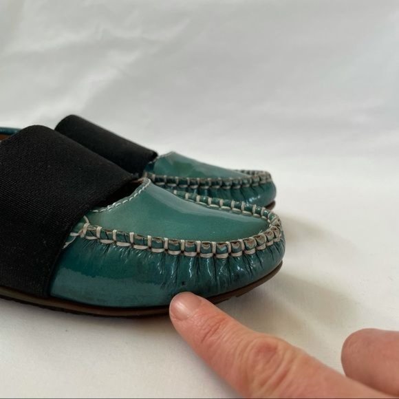 Atlanta Mocassins Kids Teal Patent Leather Slip-On Loafers with Elastic Strap - Picture 9 of 10